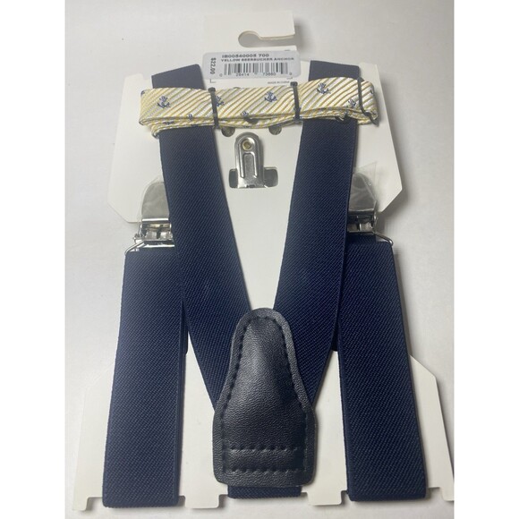 Boy's Navy Blue Yellow Anchor Suspenders Bow Tie Bowtie Combo 2 Sets - Picture 4 of 5